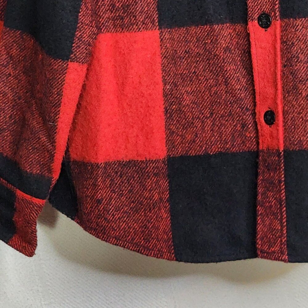 Bronzini Red and Black Buffalo Check Wool Blend Semi Lined Vintage Shacket Sz L - Picture 5 of 16